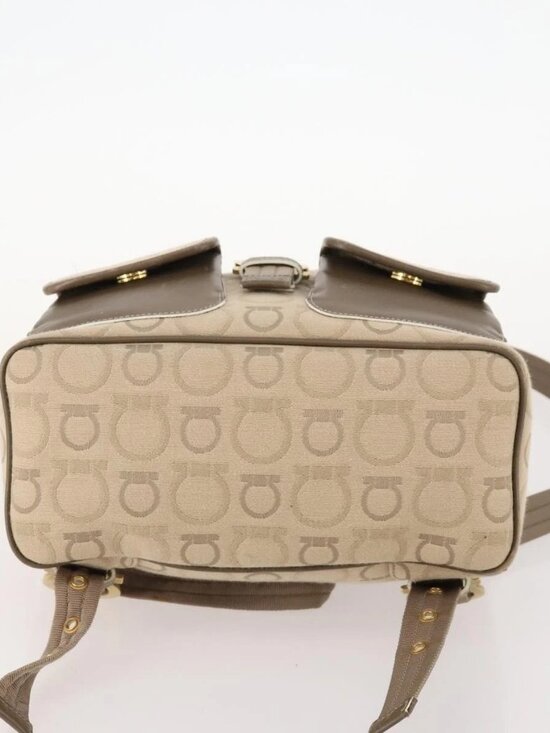 Salvatore Ferragamo Gancini Backpack Canvas Beige Gold Auth BA10432 main image 12